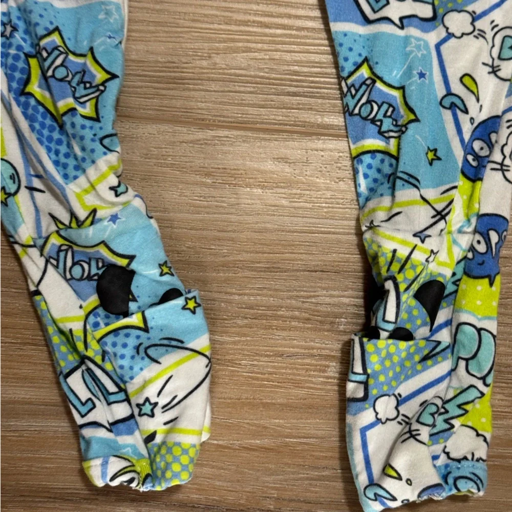 Bellabu Bear Kids' Comic Blue Fitted Convertible Footie Pajamas